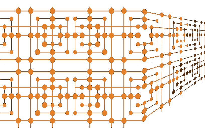 Abstrakte Darstellung eines leuchtenden Computer-Netzwerks mit miteinander verbundenen Knotenpunkten als Symbol für das Netzwerk-Protokoll der Gesellschaft.